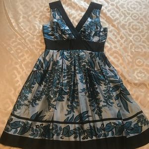 Silk blue and black floral dress